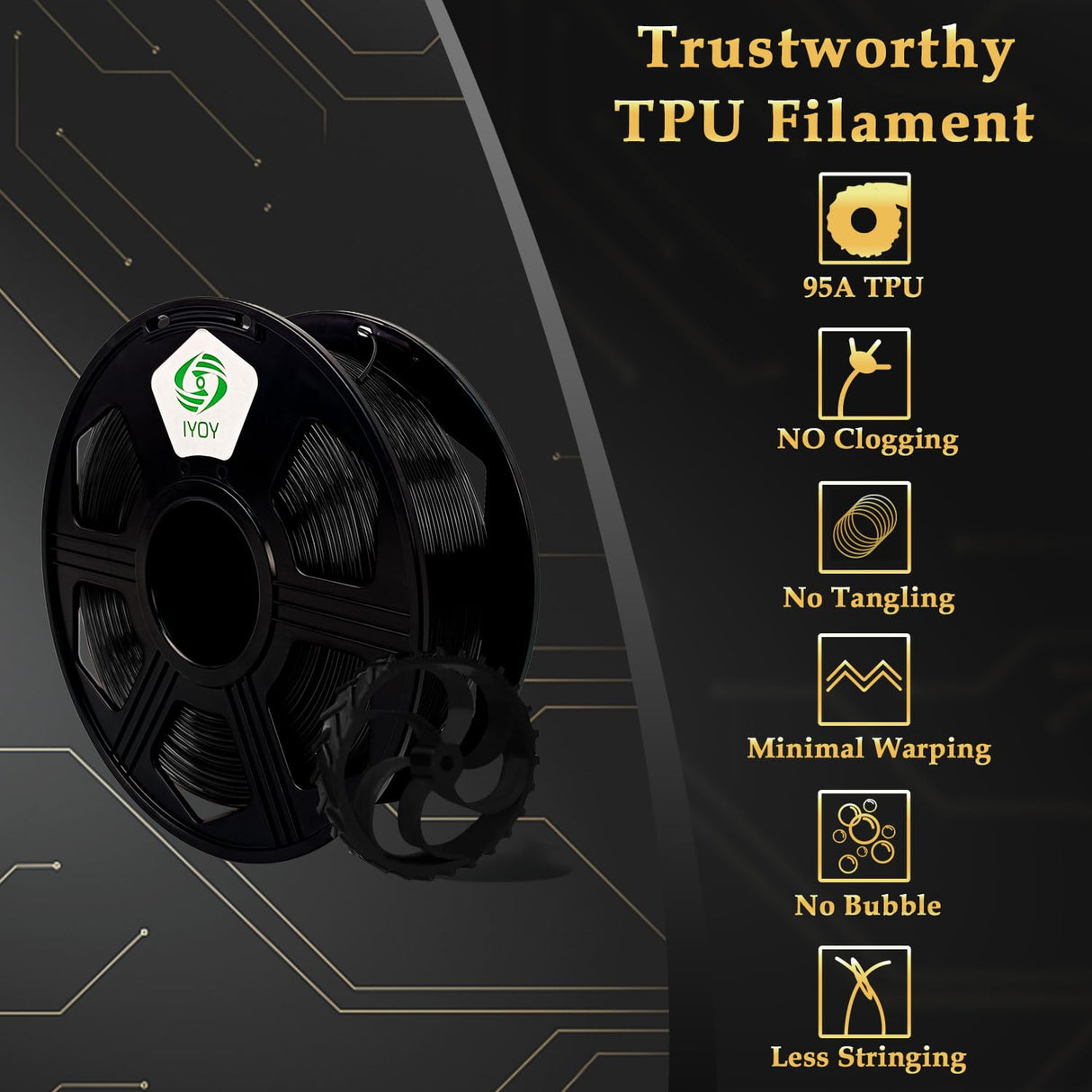 YOYI YOYI 3D Printer Filament, 95A TPU Filament 1.75mm, Flexible Filament, 0.8KG Spool,Dimensional Accuracy +/- 0.03 mm, Soft TPU Filaments of High Elasticity (Black) YOYI YOYI