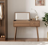 KungFuWood Makeup Vanity Desk with 3 Lighting Modes, Solid Wood Vanity Desk with Mirror Dressing Table Set 4 Drawers,Space-Saving Vanity for bedrooms(walunt) KungFuWood