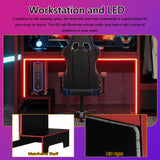 Polibi Twin Size Gaming Loft Bed with Built-in Desk, Wardrobe & LED Lights,Space-Saving Workstation, Storage Drawer,MDF & Pine Wood Frame,No Box Spring Needed,Black Polibi