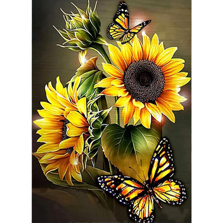 GDYEEH DIY 5D Sunflowers Diamond Art Kits, Butterfly Round Full Drill Sparkling Diamond Painting Picture, Flowers Diamond Painting Art Kits Craft for Adults Beginners, Home Wall Decor 12x16inch GDYEEH