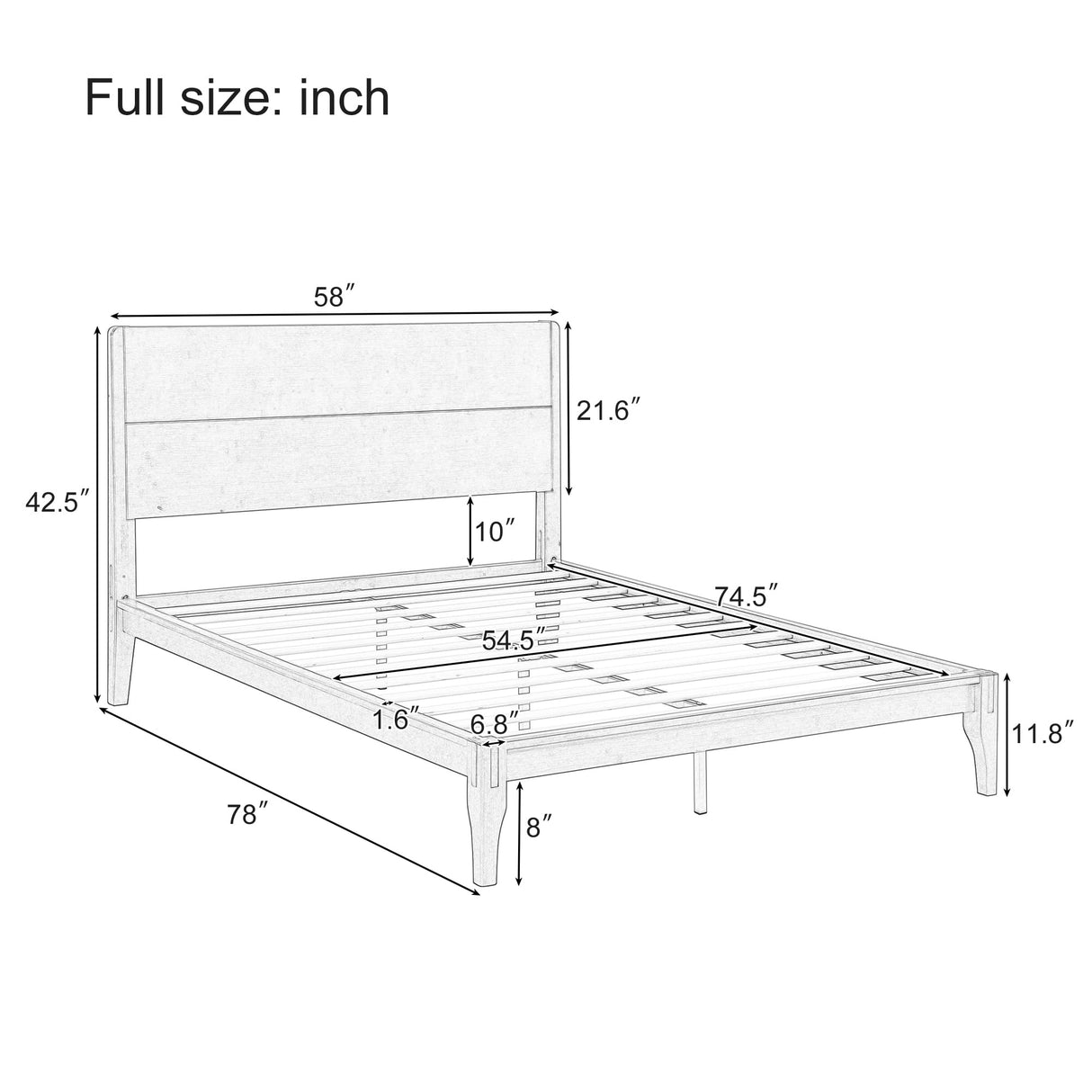Merax Full Size Bamboo Platform Bed, Mid-Century Modern Bed Frame with Tall Headboard, Wood Slat Support, No Box Spring Needed, Easy Assembly, Brown Merax