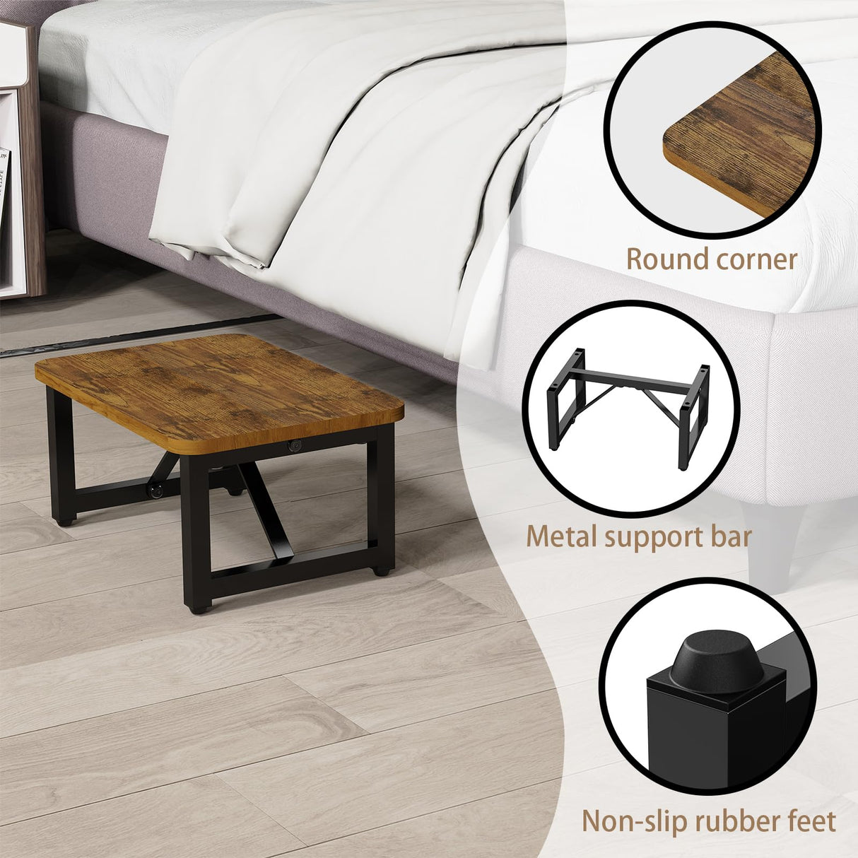 YAKANJ Step Stool,Sturdy Wooden Step Stool for Adults Kids Toddler,Heavy Duty Stable Foot Stool for Kitchen Bathroom Bedroom Closet Garden Living Room-Brown YAKANJ