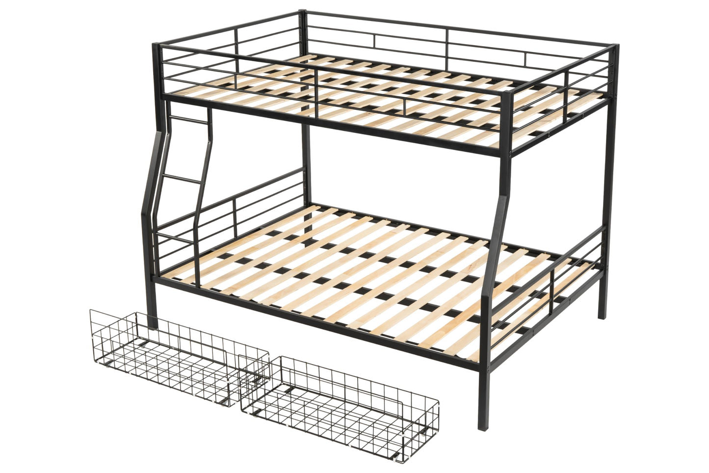 PVWIIK Full Over Queen Bunk Bed with Storage Drawers for Kids,Heavy Duty Bunk Bed w/Ladder & Full Length Guardrail No Box Spring Needed,for Dorm,Bedroom,Guest Room, Black