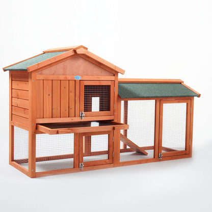 COZIWOW Fashion Durable Wooden Rabbit Hutch Indoor with Removable Tray & Ramp, Bunny Cage Outdoor, Small Animal Houses & Habitats with Waterproof Roof Rabbit Cage(Orange) - WoodArtSupply