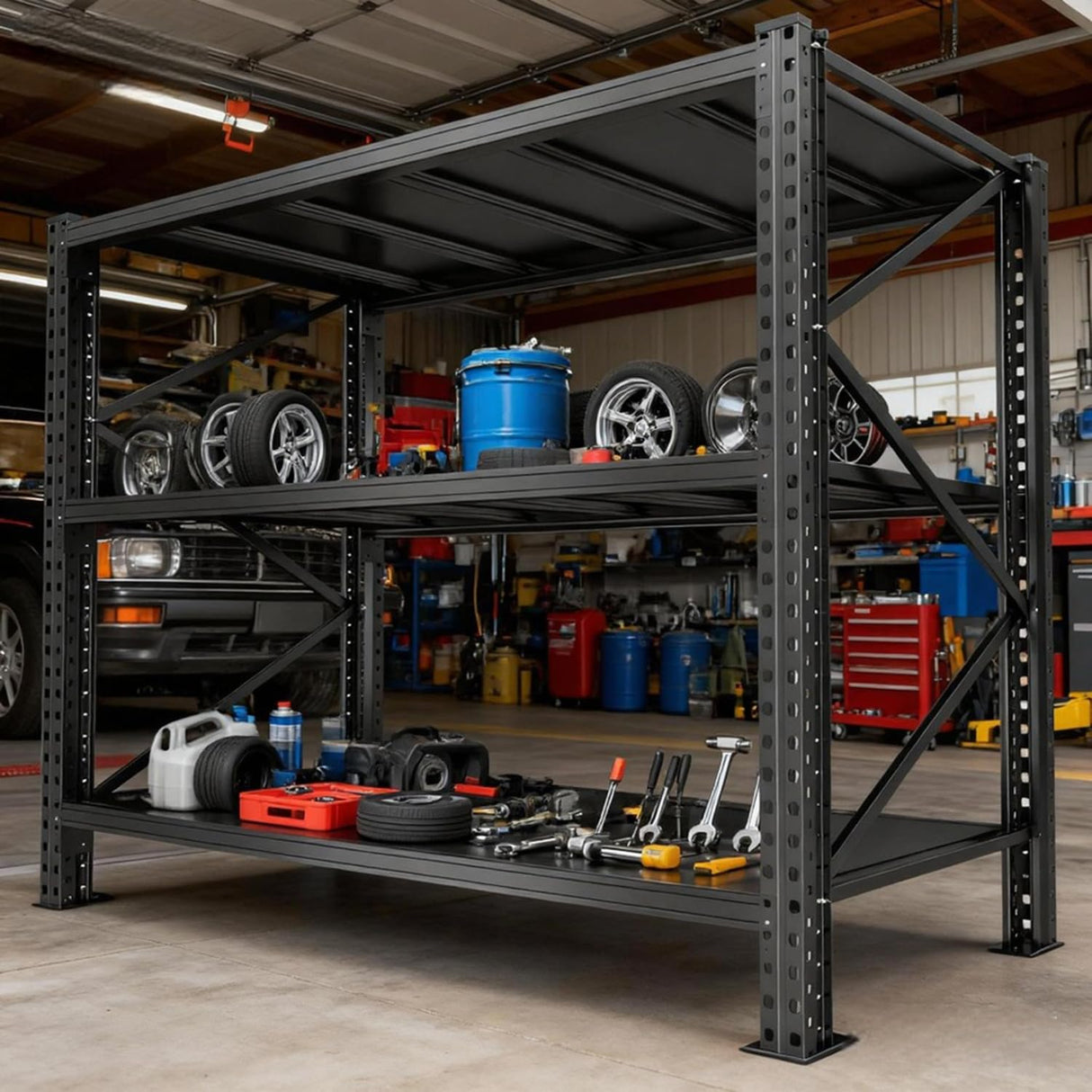 Notmise 4200LBS Metal Garage Shelving, Strong Load Bearing Heavy Duty Shelves, Industrial Steel Shelves, 5 Tier Adjustable Large Shelf Unit, Multifunctional Storage Rack, 67" W×63" H×19.6" D, Black Notmise