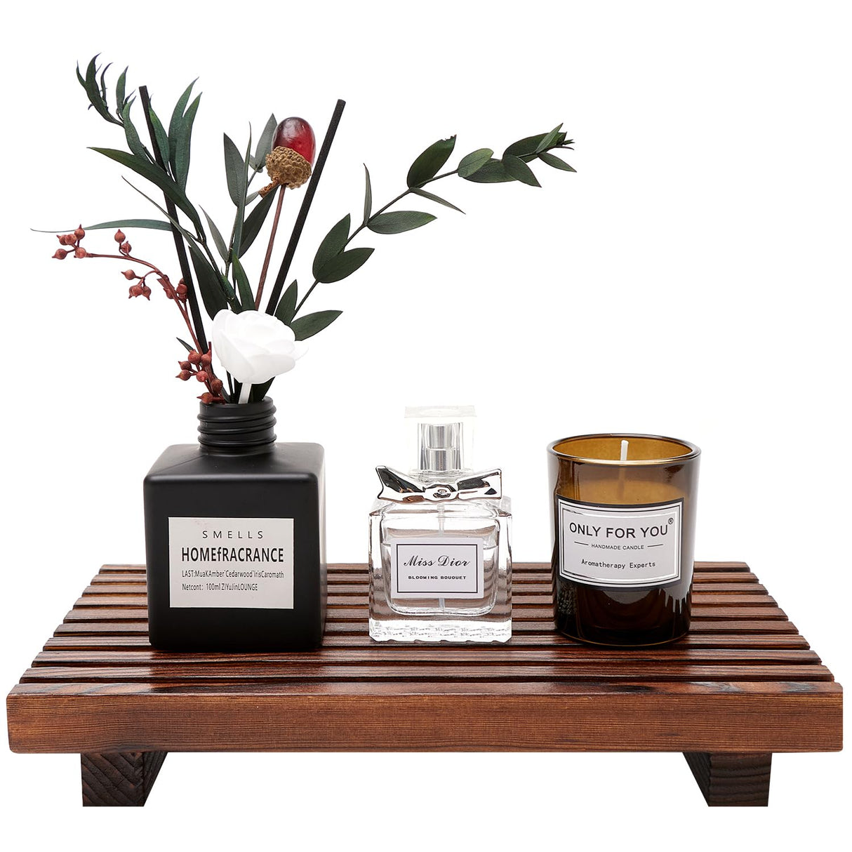 Farmhouse Bathroom Counter Organizer Wooden Display Pedesta Stand Small Kitchen Countertop Trays Decorative Wood Riser Dish Soap Dispenser Holder for Bathroom Decor Sink Accessories Vanity Tray Renawe