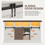 Farmhouse TV Stand for 75 Inch TV, 32" Tall Entertainment Center with LED Light, Sliding Barn Doors TV Stand Rustic Media Console with Storage Cabinets and Adjustable Shelves for Living Room, White PinkMuse