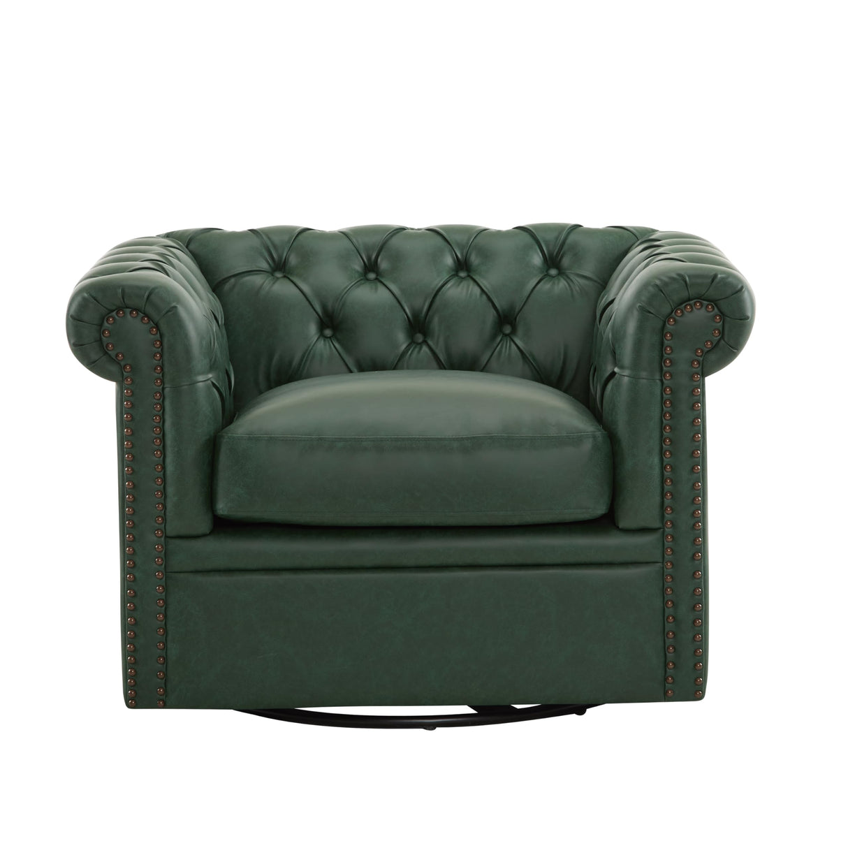 Christopher Knight Home Oakley Chesterfield Faux Leather Upholstered Club Chair,Button-Tufted 360° Swivel Chair,Scrolled Arm Living Room Sofa Chair, No Assembly Required Furniture, Green Christopher Knight Home
