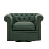 Christopher Knight Home Oakley Chesterfield Faux Leather Upholstered Club Chair,Button-Tufted 360° Swivel Chair,Scrolled Arm Living Room Sofa Chair, No Assembly Required Furniture, Green Christopher Knight Home