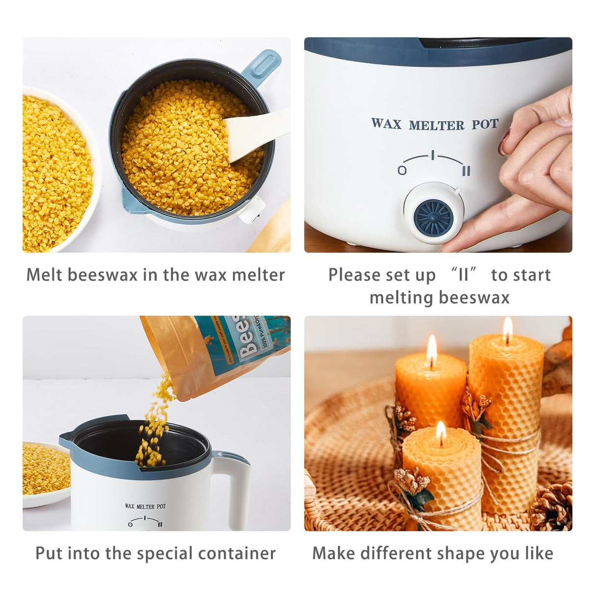 Beeswax Candle Making Kit with Electric Wax Melter for Adult, 5lbs Beeswax for Candle Making and DIY Art&Craft, Including Wax Melting Pot, Wax, Cotton Wick, Wick Stickers KQU