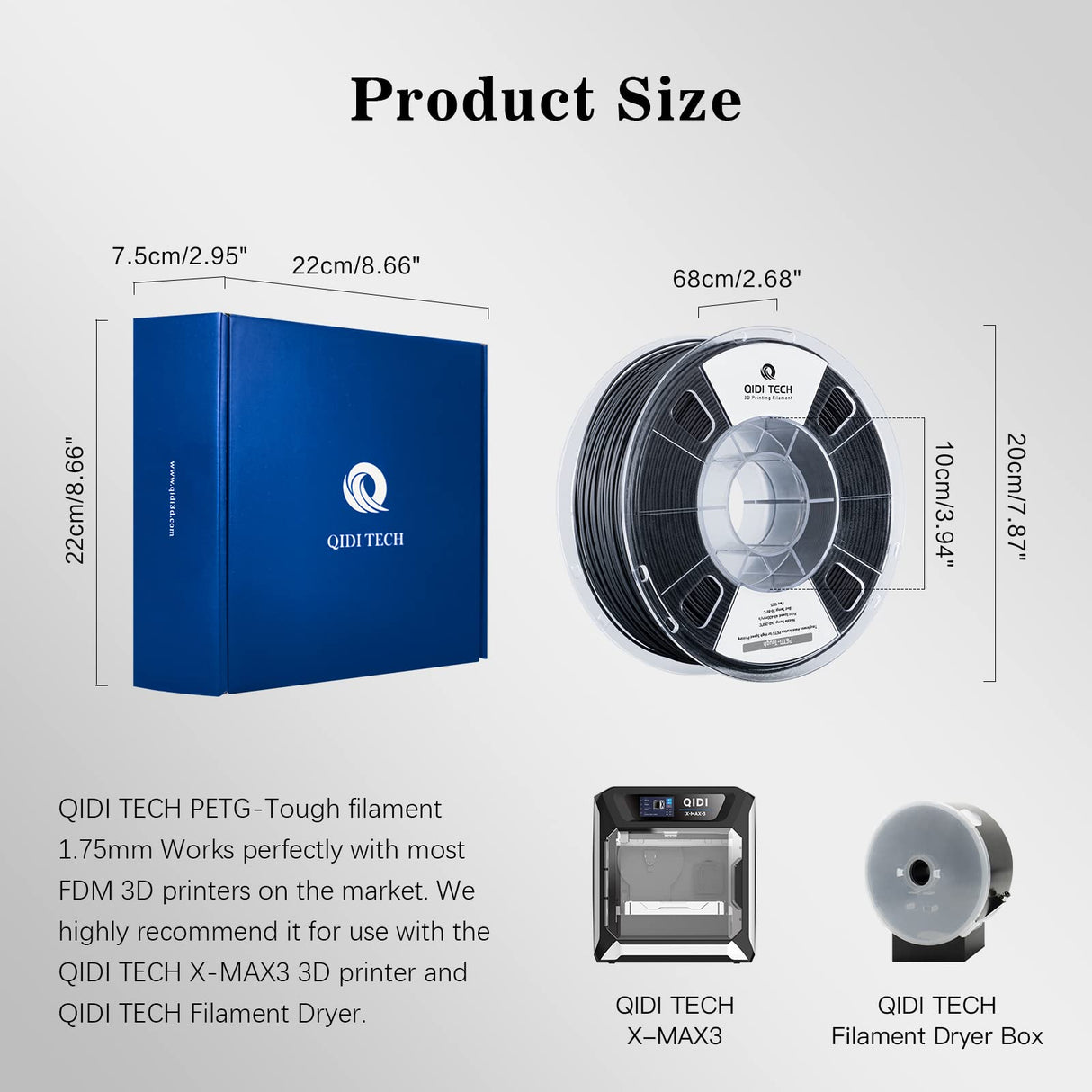 R QIDI TECHNOLOGY PETG-Tough 3D Printer Filament, Toughness PETG Filament 1.75mm, 3D Printing Filament 1kg Spool(2.2lbs), Suitable for Hyper Speed Printing, Fit Most FDM 3D Printer, Black R QIDI TECHNOLOGY