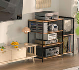 Media Console Table Stereo Stand Cabinet with Turntable Shelf, 4 Tier Record Player Stand Table with Vinyl Record Storage Holder, Audio Video Shelving Rack/Turntable Stand for Entertainment Center Cottage Charm