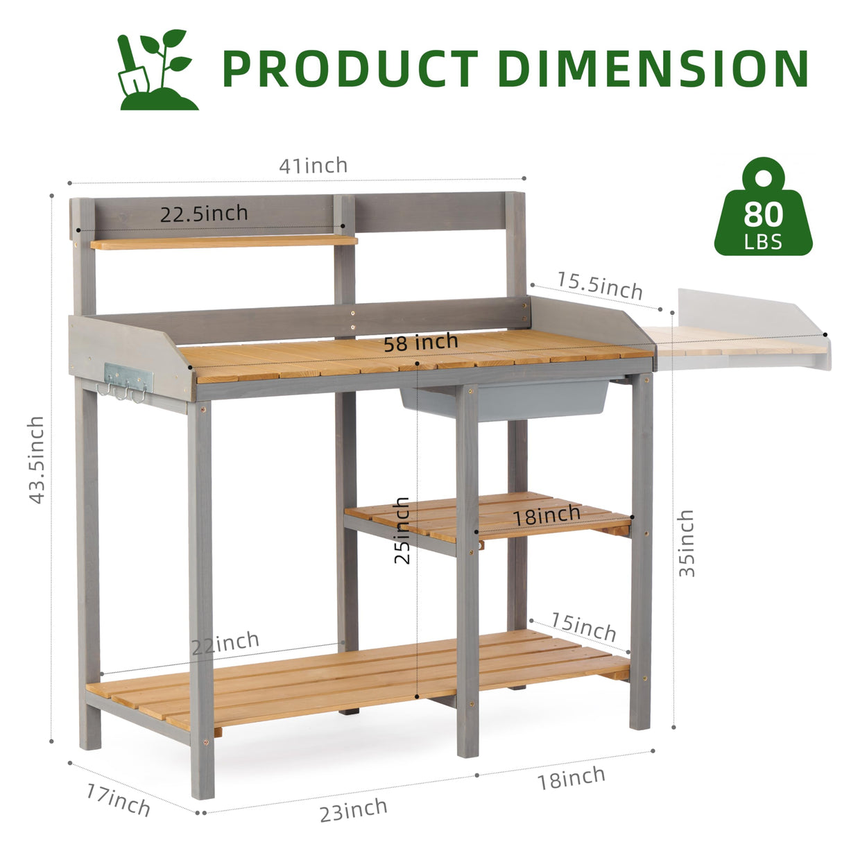 Wooden Potting Bench Table with Sink, Outdoor Garden Table Work Bench with Shelf, Workstation for Outside Patio Lawn SoliWood
