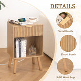 Fultyle Wood Nightstand with Charging Station, Bedside Table with Fluted Drawers and Outlet, Boho Night Stand for Bedroom, Living Room, Office (Rustic Walnut) Fultyle