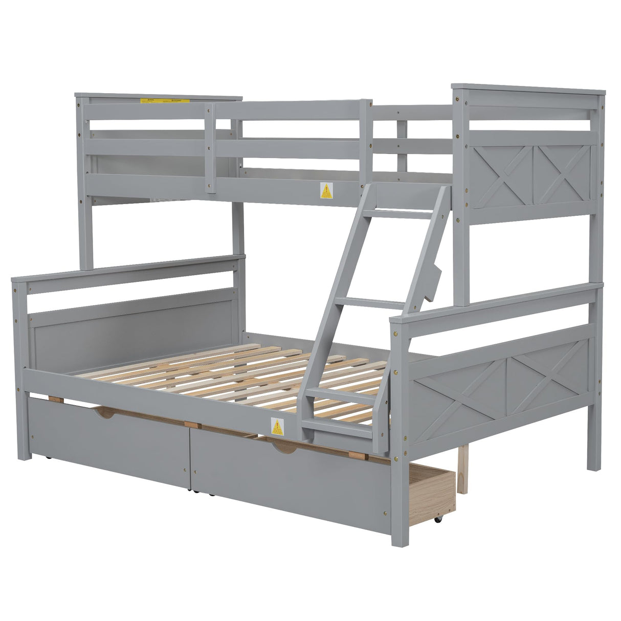 Merax Twin Over Full Bunk Bed with Storage Drawers, Ladder & Safety Guardrail, Convertible Wood Platform Bed Frame for Kids and Adults, No Box Spring Needed, Easy Assembly, Grey Merax