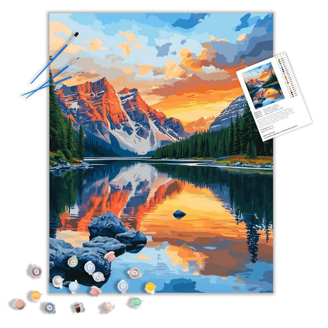 Banff National Park Painting by Numbers Kits, Canada Parks Paint by Number for Adults, Sunset Scenery Oil Painting Acrylic Paints on Canvas Unframe, Mountain Lake Forest Oil Painting(16×20inch) ARNLRDYA