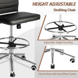 LUCKWIND Drafting Chair Tall Office Chair Ribbed - Mid-Back PU Leather Standing Desk Stool with Adjustable Foot Ring Wide Seat Tilt-Tension Rocker Lumbar Support Swivel Rolling 400lbs, Black LUCKWIND