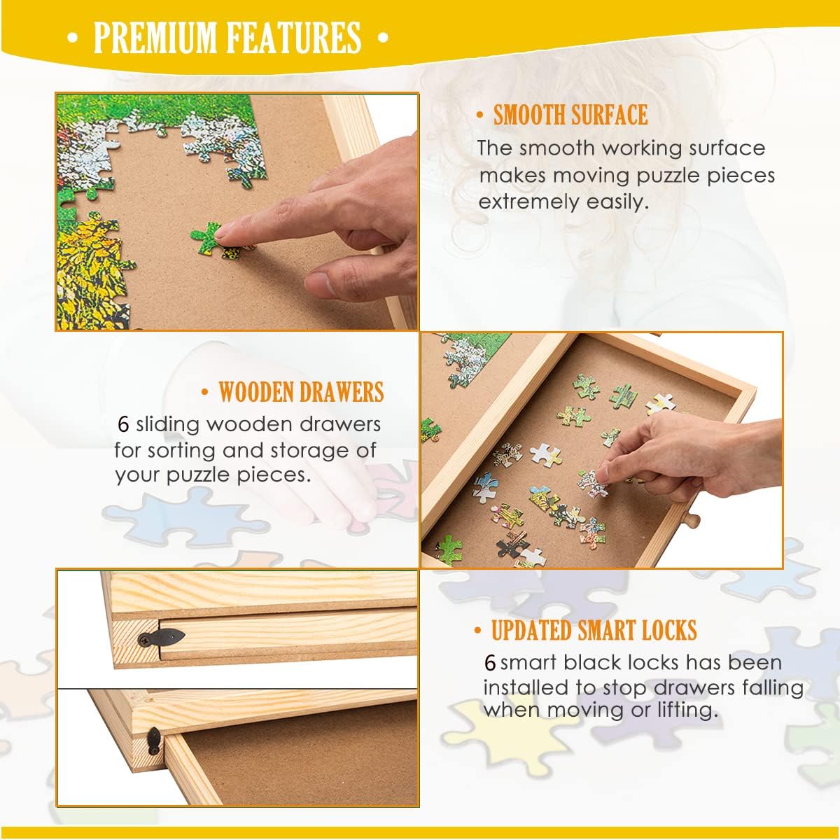 Puzzle Board, 1500 Pieces Rotating Puzzle Board with 6 Drawers and Cover, Wooden Lazy Susan Puzzle Table for Adults (27'' × 35'') Qiqidog