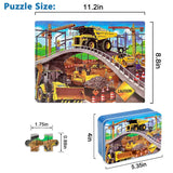 LELEMON Puzzles for Kids Ages 4-8,Construction Site 100 Piece Puzzles for Kids,Educational Kids Puzzles Jigsaw Puzzles in a Metal Box,Children 100 Piece Puzzle Games Puzzle Toys for Girls and Boys LELEMON