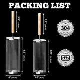 Ivtivfu Nesting Grill Baskets (2PCS), Removable Wooden Handle, 304 Stainless Steel, Rolling Grilling Net, BBQ Accessories Tools for Vegetables Shrimp, Outdoor Cooking Camping, Gifts for Men Dad Husband Ivtivfu