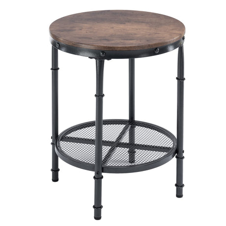 VINGLI Wood Round End Table, 20" Vintage Brown End Table Sofa Side Table Small Circle Table for Living Room, Rustic Farmhouse Wooden End Table with Metal Mesh for Room Corner, Living Room, Bedroom VINGLI
