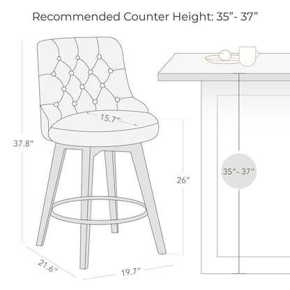 Watson & Whitely Counter Height Bar Stools Set of 3, Performance Fabric Upholstered Modern Swivel Barstool with Back, Solid Wood Legs, 26" H Seat, Tan