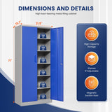 Yizosh Metal Garage Storage Cabinet with 2 Doors and 5 Adjustable Shelves - 71" Steel Lockable File Cabinet,Locking Tool Cabinets for Office,Home,Garage,Gym,School (Gray Blue) Yizosh