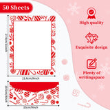 Lonfliness 50 Set Peppermint Christmas Letterhead with Paper Envelopes Candy Cane Christmas Border Computer Print Paper Stationery for Note Letters to Santa Invitations Office School 8.5 x 11 In Lonfliness