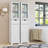HORSTORS Bathroom Cabinet, Storage Cabinet with 2 Doors & 1 Drawer, Floor Freestanding Cabinet with Adjustable Shelves, Narrow Tall Cabinet for Bathroom, Living Room, Home Office, White HORSTORS