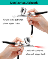 Gocheer Airbrush Kit with Air Compressor, 40 48 PSI High Pressure Air Brush Non-Clogging with 0.2/0.3/0.5mm Nozzle/Cleaning Sets, Ideal for Painting, Modeling, Cake Decor, Makeup (Black, 48 PSI) Gocheer