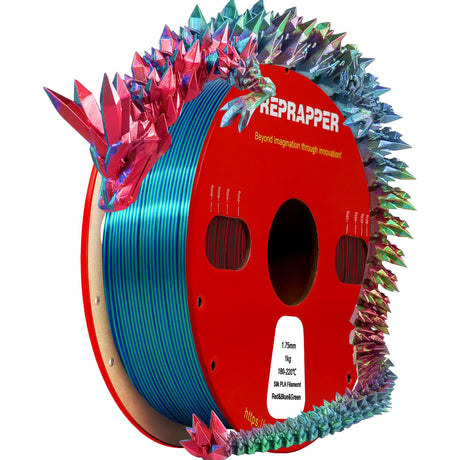 Reprapper Triple Color Filament Coextrusion PLA Filament 1.75mm for 3D Printer, Multicolor Like Dual Color Rainbow PLA, 2.2lbs (1kg), Silk PLA Red/Blue/Green RepRapper