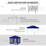 Outsunny 11' x 11' Pop Up Canopy, Outdoor Patio Gazebo Shelter with Removable Zipper Netting, Instant Event Tent w/ 114 Square Feet of Shade and Carry Bag for Backyard, Garden, Blue Outsunny