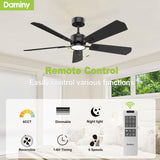 DAMINY 52 inch Ceiling Fan with Light,6CCT,5 Blade Ceiling Fan with Light,Low Profile Ceiling Fan with Light and Remote Control,Downrods,Black Ceiling Fan for Living Room,Indoor/Outdoor Use DAMINY