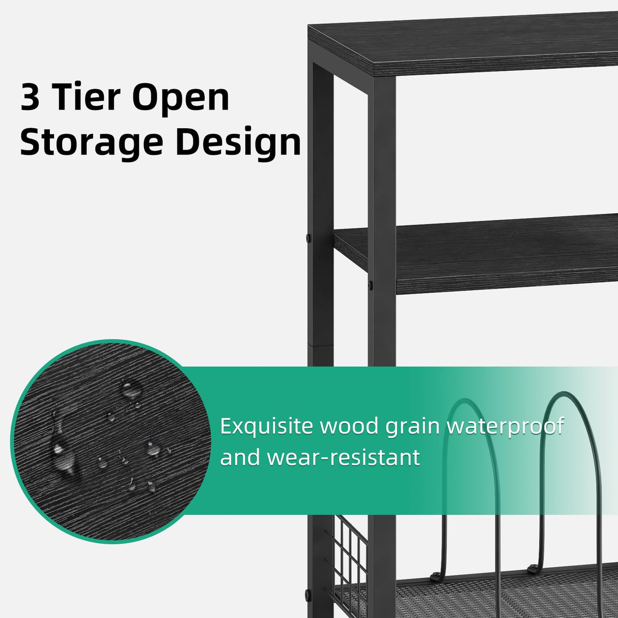 Kalrin Small Side Table, 3 Tier Moveable Small End Table, Record Player Stand with Records Shelf, Tall Nightstand for Bedroom, Living Room, Sofa, Office, Bathroom (Pure Black) Kalrin