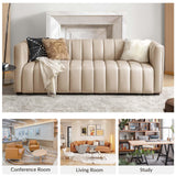 HULALA HOME 83" Genuine Leather Sofa, Sofa Leather for Living Room, 3 Seater Sofa Couch Top Layer Leather Large Sofa Furniture with Channel Tufted Seat Back & Square Arms (Beige) HULALA HOME
