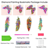 TDOOW 8 PCS Diamond Art Painting Bookmarks for Adults, Feather Diamond Art Bookmarks, Butterfly Corner Painting Book Mark Kits Craft DIY Diamond Art Kits Gem Small Dotz Gifts TDOOW