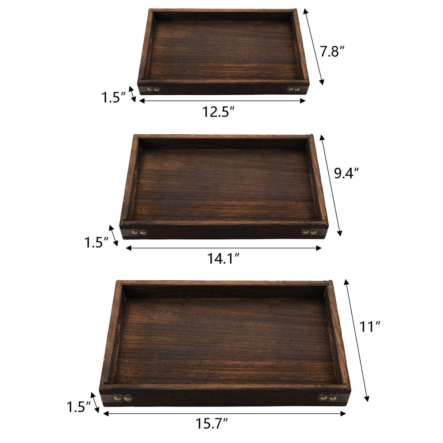 TOPZEA 3 Pack Rustic Wood Serving Tray with Handle, Farmhouse Wooden Coffee Table Tray Rectangular Kitchen Food Breakfast Tray Decorative Ottoman Tray for Coffee, Tea, Table Centerpieces Decor