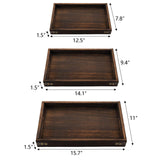 TOPZEA 3 Pack Rustic Wood Serving Tray with Handle, Farmhouse Wooden Coffee Table Tray Rectangular Kitchen Food Breakfast Tray Decorative Ottoman Tray for Coffee, Tea, Table Centerpieces Decor TOPZEA