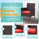 PayLessHere Set of 3 Outdoor Furniture Set Patio Furniture Set Brown Conversation Set with 2 Rattan Chairs Glass Coffee Table for Coffee Bar Poolside Patio Outdoor, Red Cushions PayLessHere