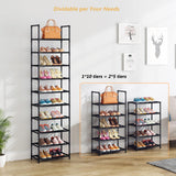 WOKKOW Narrow Tall Shoe Rack Organizer for Closet Entryway 10 Tier Vertical Shoe Storage Shelf Holds 20-25 Pairs with Hooks WOKKOW