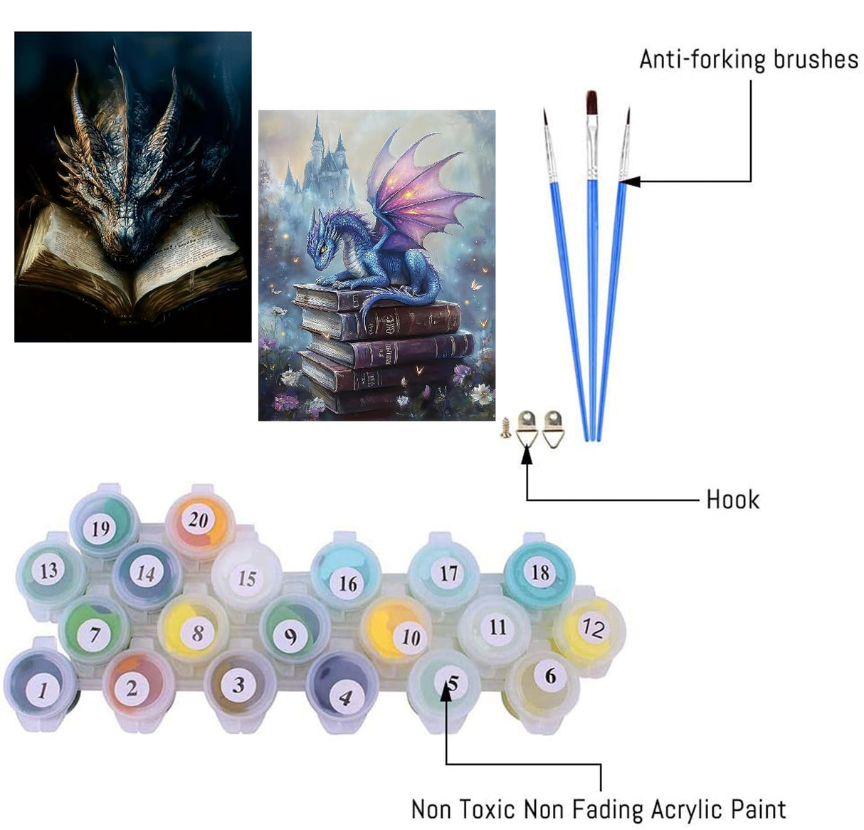 2 Pack Dragon Paint by Numbers Kit for Adults Beginner with Framed,Flower Easy Adult Paint by Number Kits on Canvas DIY Painting for Beginners Art by Numbers for Home Wall Decor 10x12 Inch NEGEKFKX