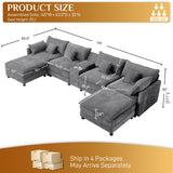 145" U Shaped Cloud Couch Sectionals Comfy Grey Sectional Couches for Living Room Modern Fluffy Oversized Modular Sofas, Chenille Large Big 6 Seat Sofa Set USB Port Central Console Ottoman ONEMMLION