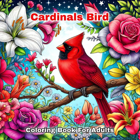 Cardinals Bird Coloring Book For Adults: For a unique experience, enjoy a coloring book of birds and flowers under the stars and moon For seniors, ... women,Men and Girls 35 Easy and Simple Majosta