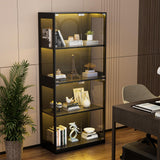 DoCred Display Cabinet with Glass Doors, 63" H Figurines Glass Display Case with 6 Color Lights, 4-Tier Curio Cabinet for Collectibles & Bedroom Living Room Office Storage Cabinets, Black DoCred