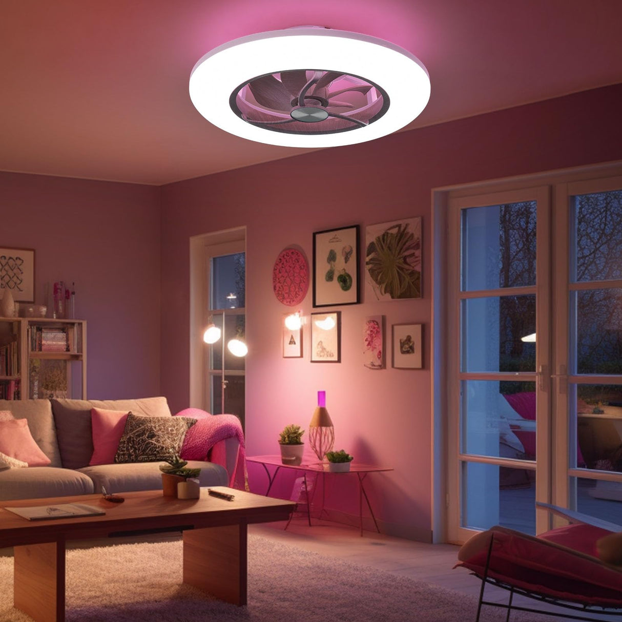 Orison Ceiling Fans with Lights and Remote- 22.4 in Smart Low Profile Bladeless Ceiling Fans with Alexa/Google Assistant/App Control 6 Speed Color Changing Ceiling Fan LED-RGB Back Ambient Light Orison