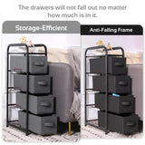 MAX Houser 4 Drawer Narrow Dresser Fabric Storage Tower Vertical Slim Storage Chest Organizer Nightstand Side/End Table Small Standing Organizer Removable Drawers Wood Top for Bedroom, Bathroom（Black) MAX Houser
