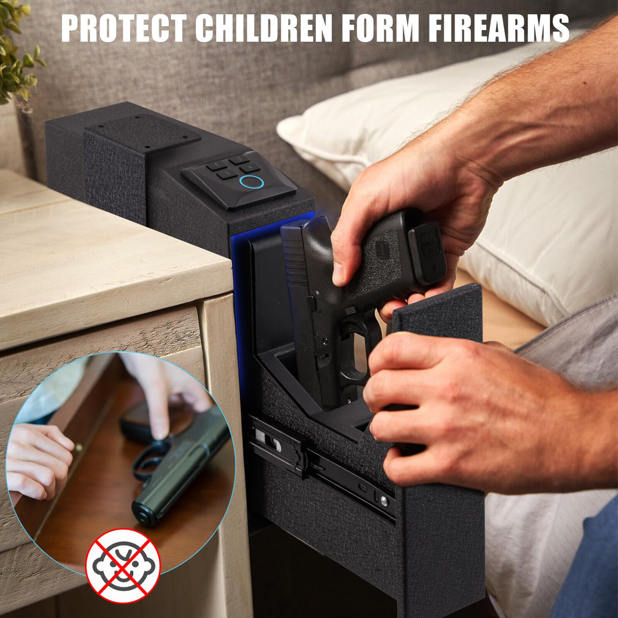 LMRSTOO Biometric Gun Safe for Handgun,Fingerprint Bedside Gun Safe with Fingerprint, PIN Code, KEY Access LMRSTOO