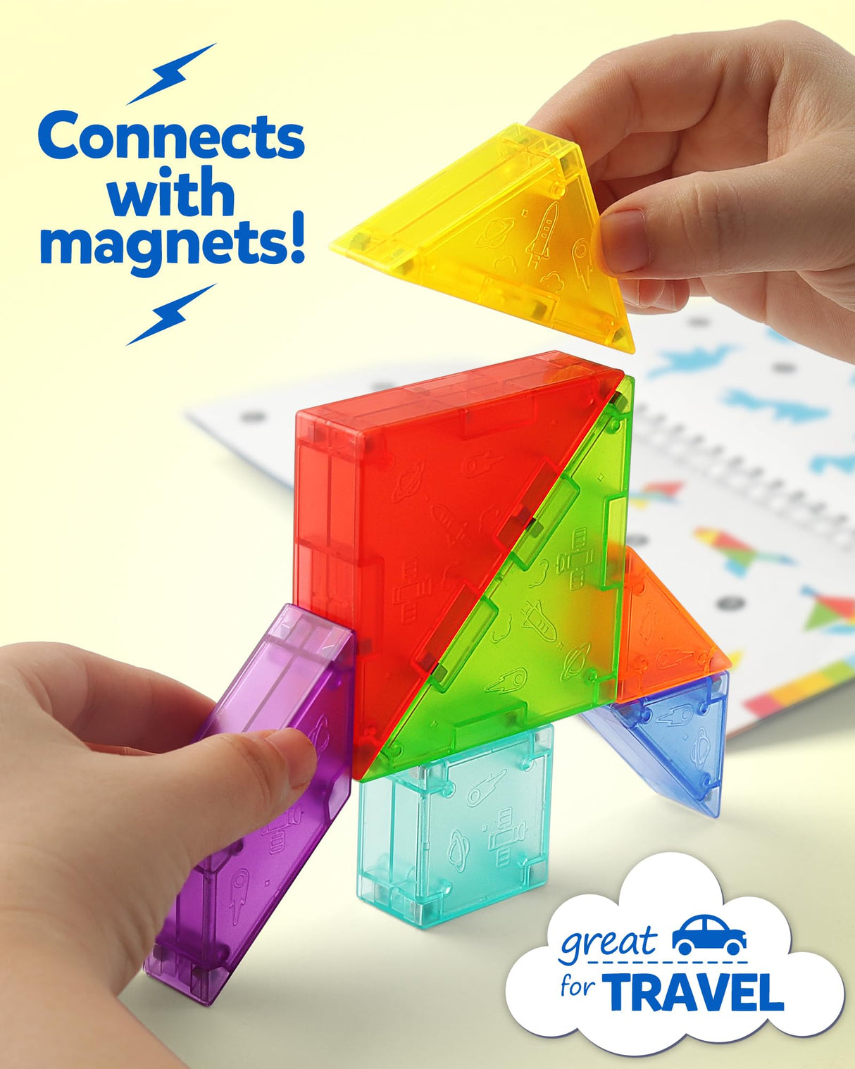 Coogam Magnetic Travel Tangram Puzzle with 3D Building Blocks, Road Trip Pattern Shape Handwriting Jigsaw Books with 360 Brain Teasers, Montessori Educational Toy Gift for Kids Adults Coogam