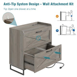 Lateral File Cabinet 2 Drawer File Cabinet with Charging Station for Legal/Letter/A4 Size Hanging Files, Modern Farmhouse Large Wood File Storage Cabinet for Home Office Furniture(Washed Gray) Vabches