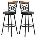 BOSHIRO Black Bar Stools Set of 2 - Rustic Wood & Metal Swivel Barstools with Curved Backrest, 360° Rotation, Adjustable Height Dining Chair for Living Room, Kitchen, Bar BOSHIRO